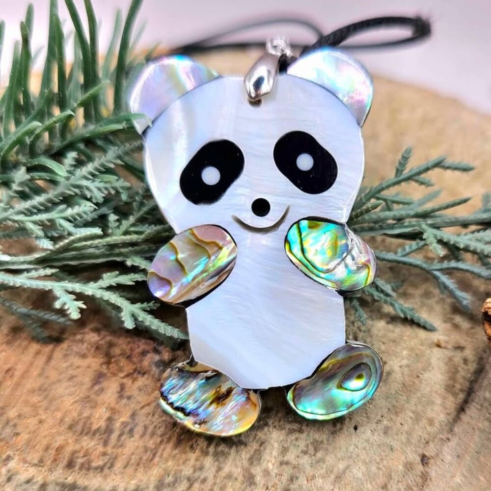 Adorable Nature Abalone Shell Cute Panda Pendant Necklace